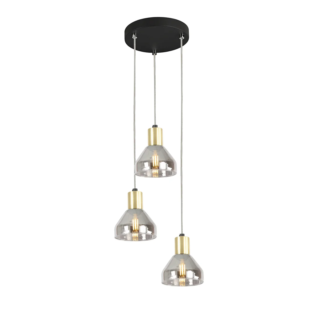 LAMPA WISZĄCA GREGORY TALERZ CZARNY BRĄZ 3X40W E14 KLOSZ DYMIONY