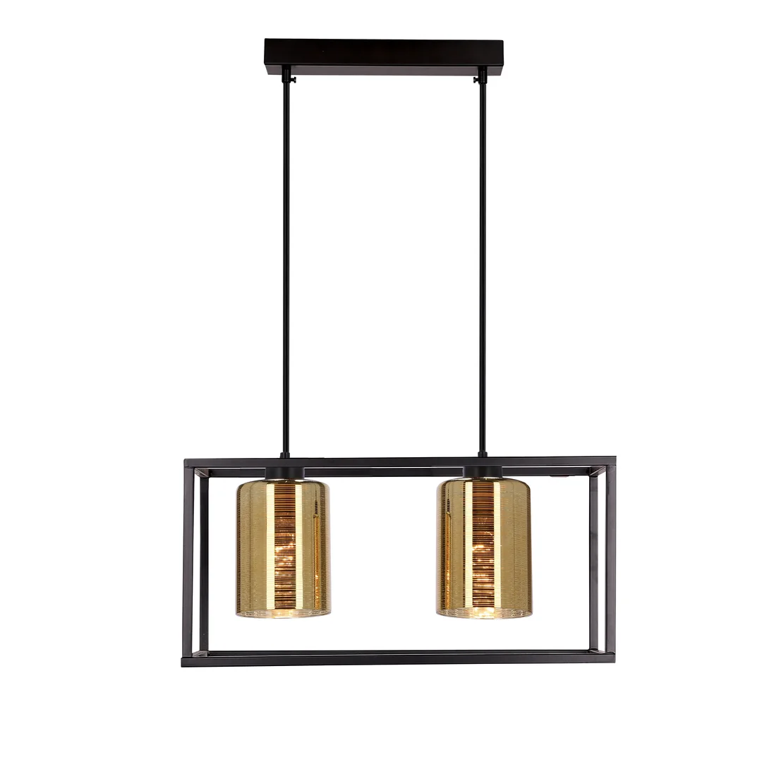 Lampa wisząca LURI 2x40W E27 czarna ze złotymi kloszami, nowoczesna oprawa sufitowa do salonu i kuchni, loftowy styl, elegancki minimalizm