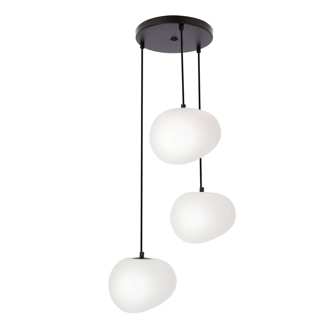 Lampa wisząca STONES w stylu Japandi - okrągła podstawa z kloszami 20 cm w kształcie kamienia - nowoczesne oświetlenie salonu 3x E27