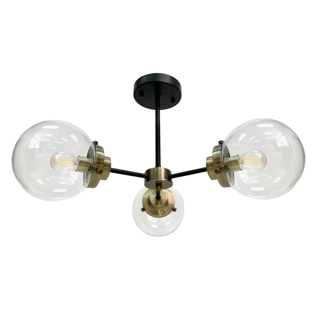 Lens lampa sufitowa czarny+patynowy 3x40w e14 klosz bezbarwny