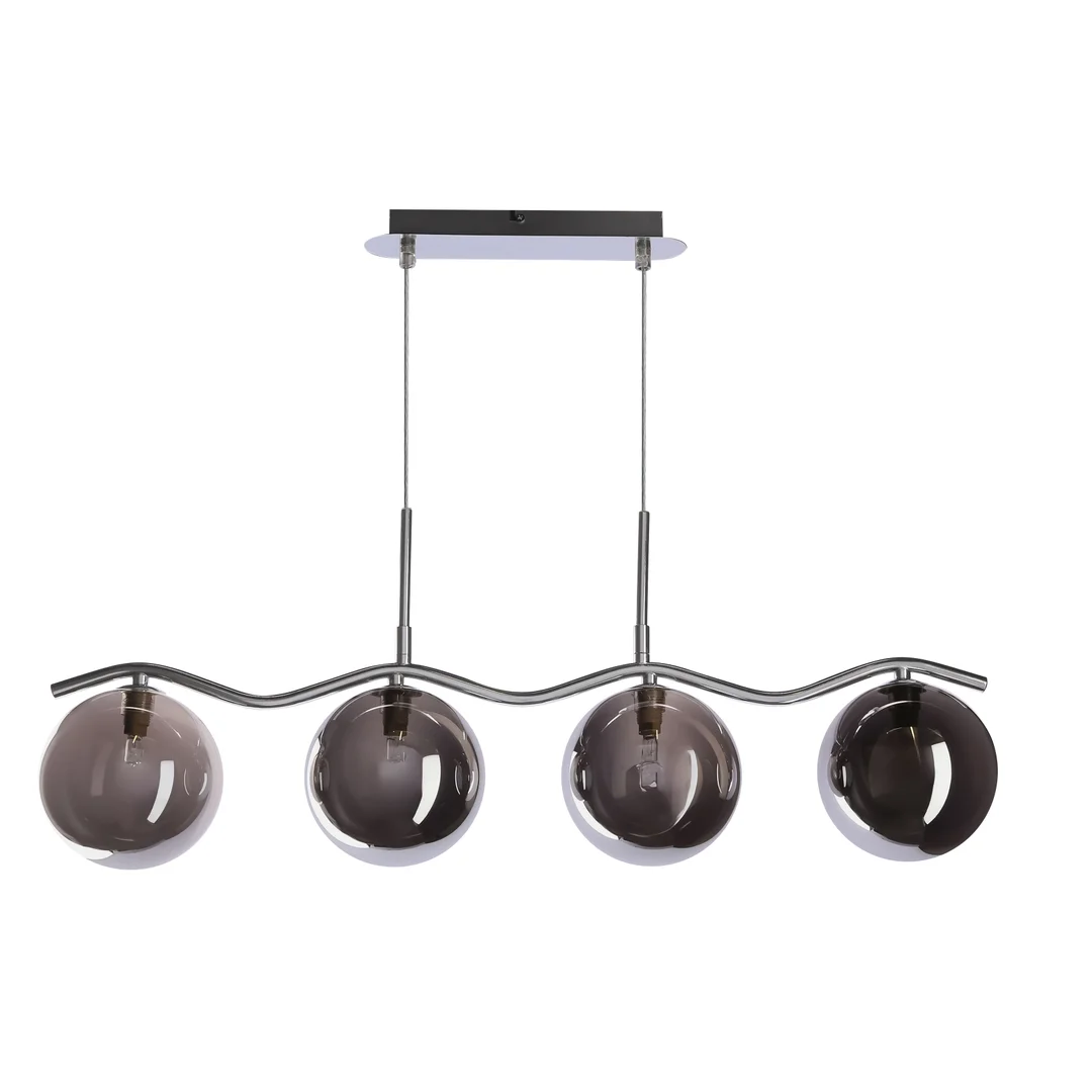 LUMOS lampa wisząca 4x20W G9 chrom klosze szklane grafitowe nowoczesna elegancka oprawa oświetleniowa salon jadalnia sypialnia glamour