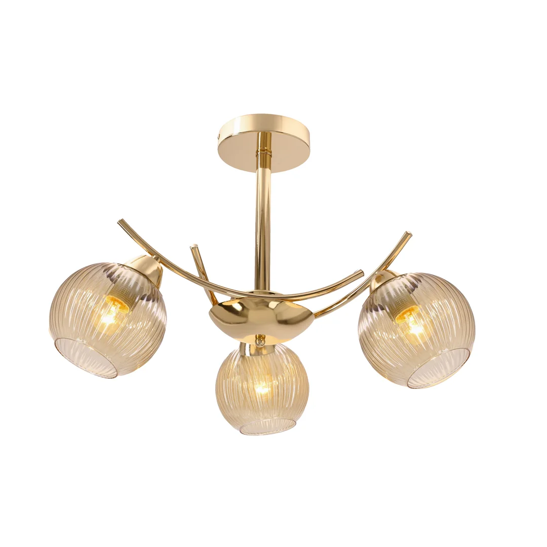 Lunore lampa wisząca złoty 3x40W E27 klosz bursztynowy