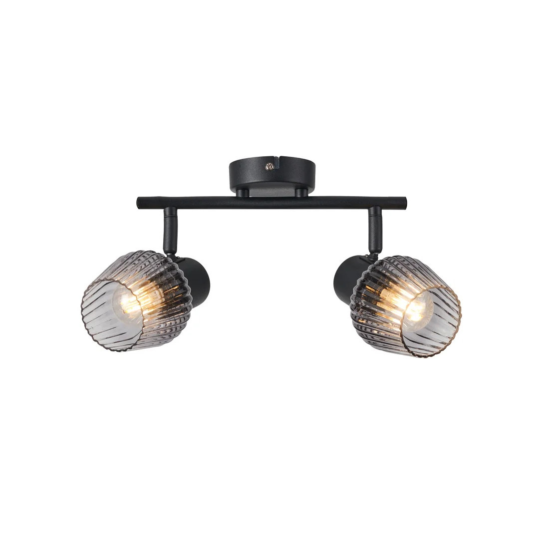 MITURA lampa sufitowa czarny 2x40W E27 klosz dymiony