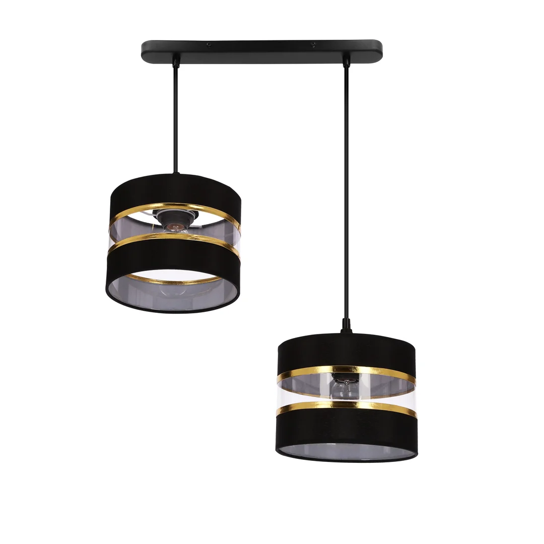 Pandy lampa wisząca czarny 2x40W E27 abażur czarny+złoty
