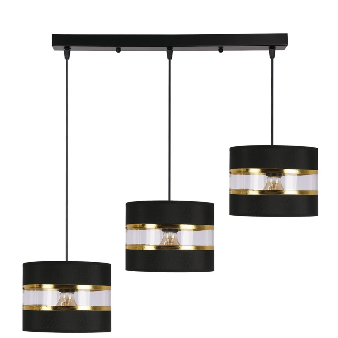 Pandy lampa wisząca czarny 3x40W E27 abażur czarny+złoty