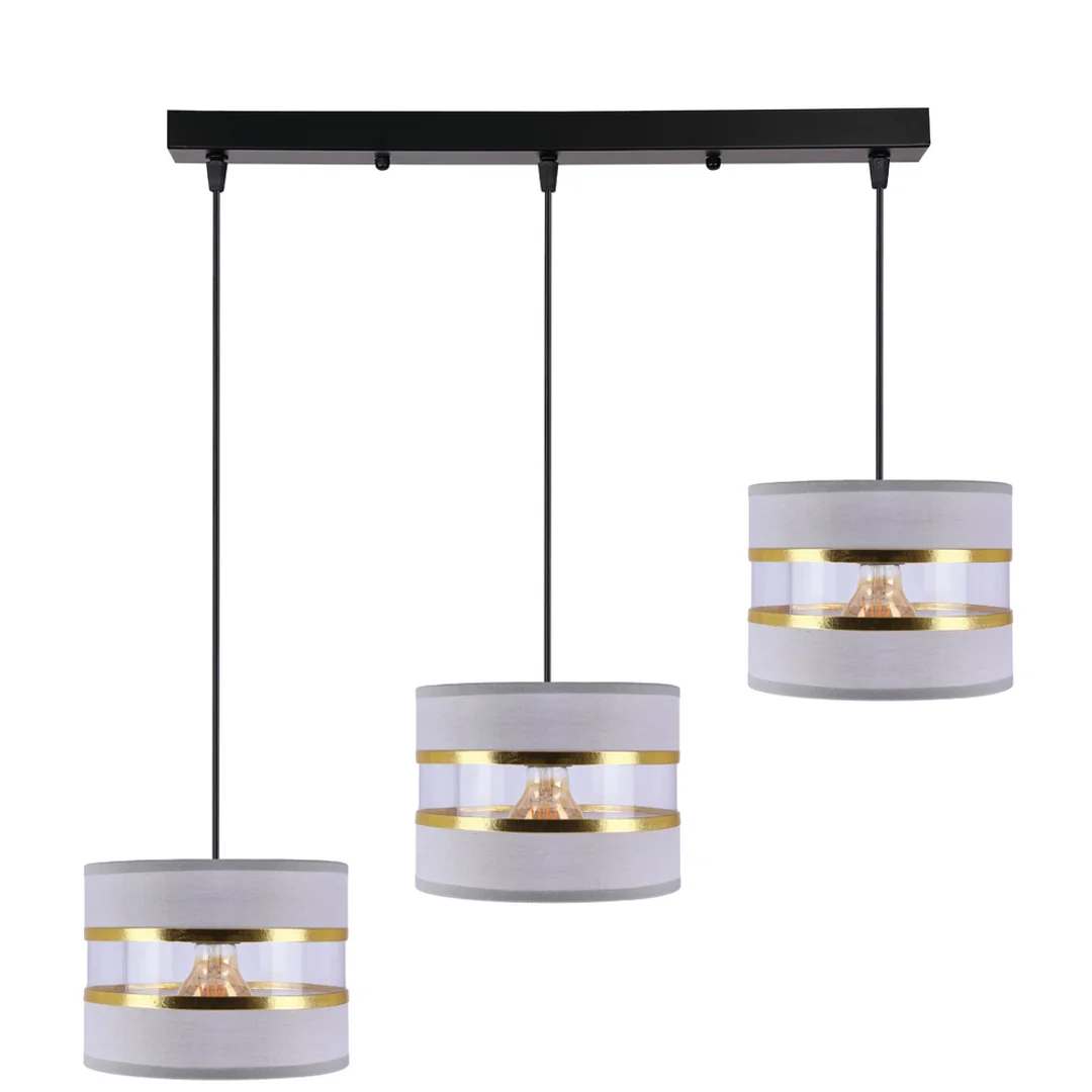 Pandy lampa wisząca czarny 3x40W E27 abażur szary+złoty