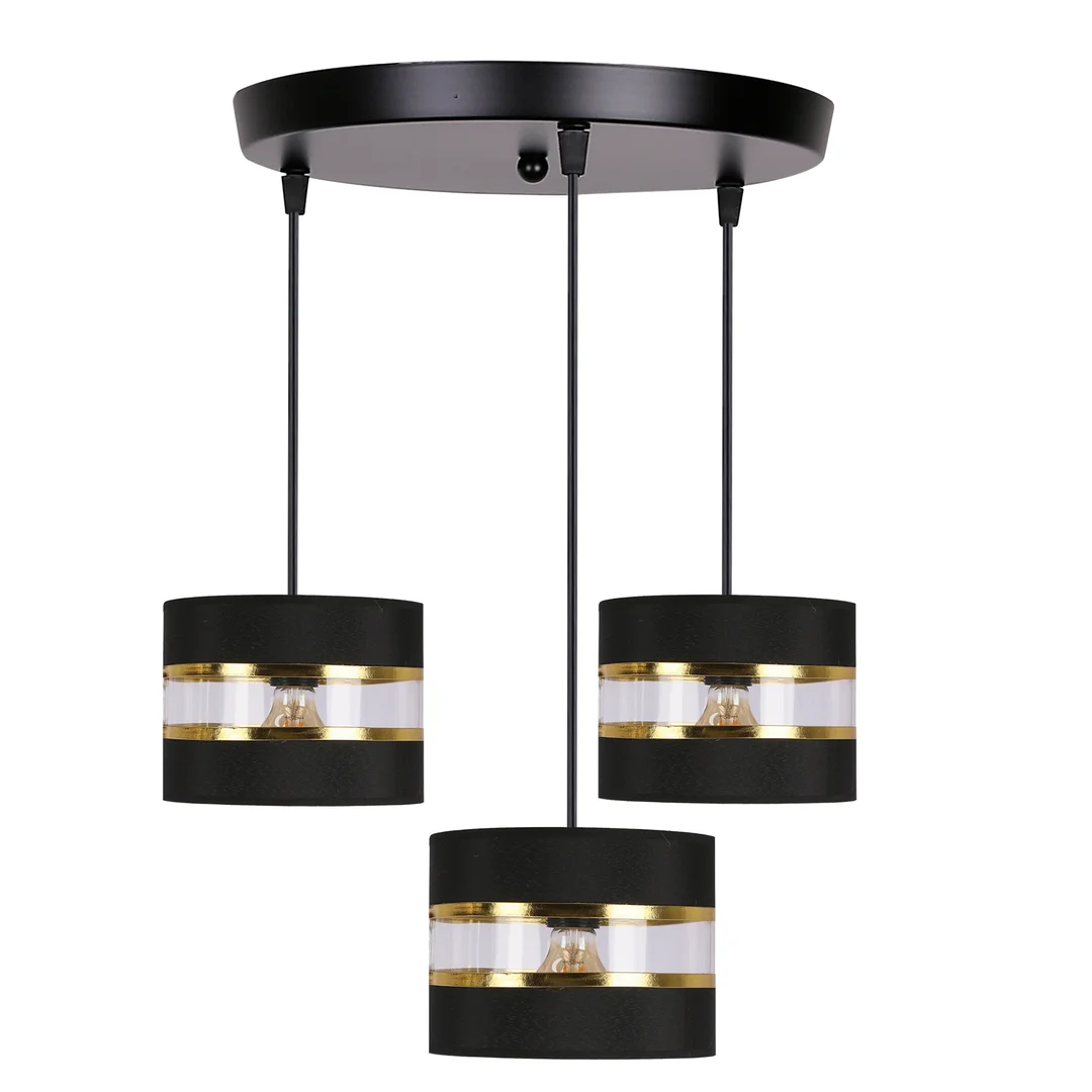 PANDY lampa wisząca czarny talerz 3x40W E27 abażur czarny+złoty