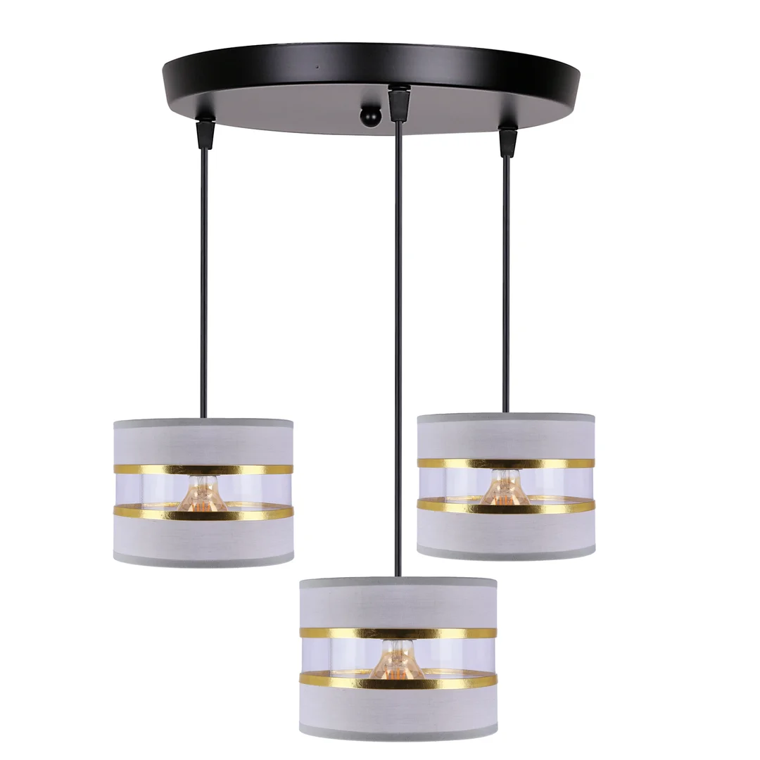 PANDY lampa wisząca czarny talerz 3x40W E27 abażur szary+złoty