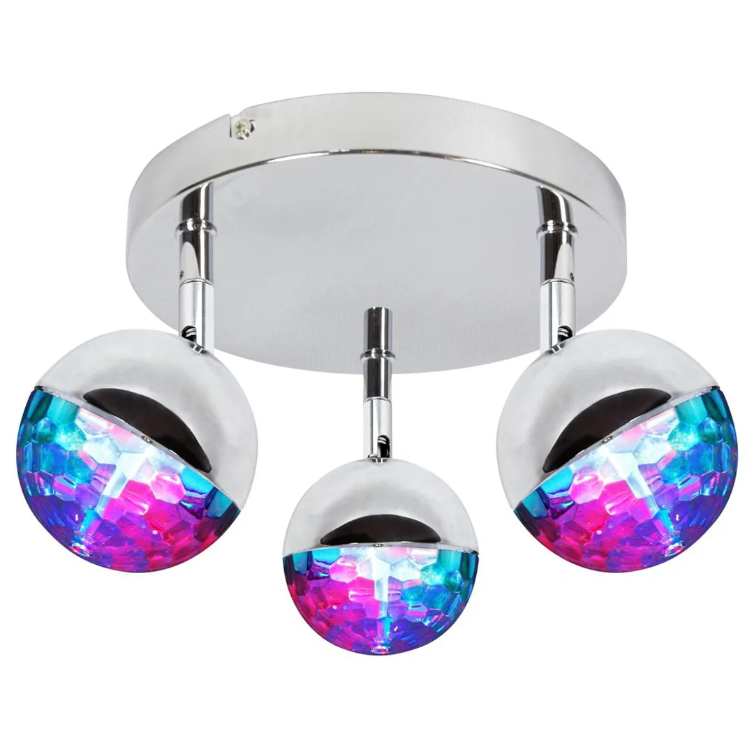 PARTY LAMPA SUFITOWA PLAFON 3X3W LED RGB GŁÓWKA OKRĄGŁA 1E Z PRZEGUBEM KD SYSTEM CHROM
