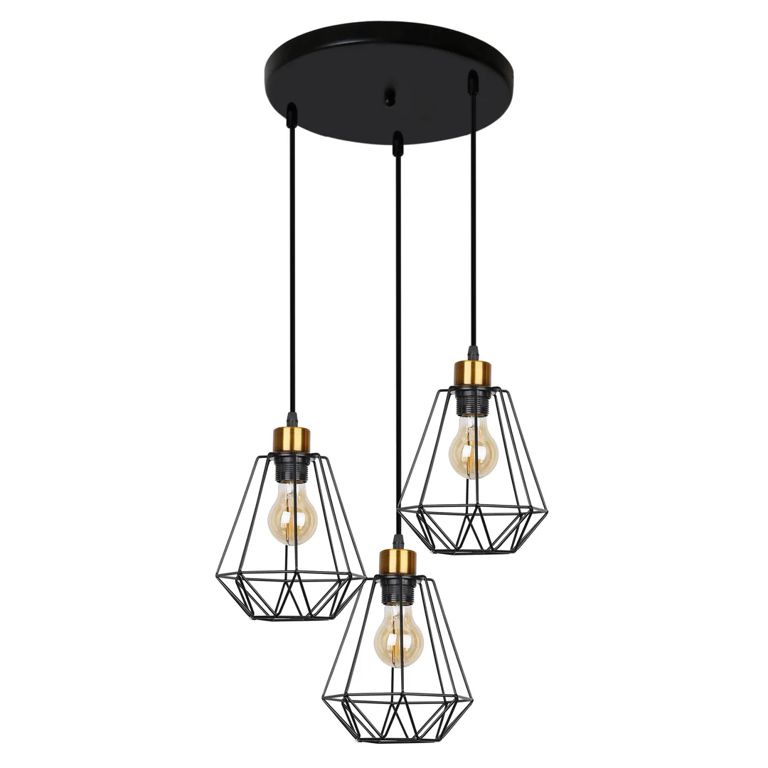 Primo lampa wisząca talerz czarny+złoty 3x60w e27 klosz czarny