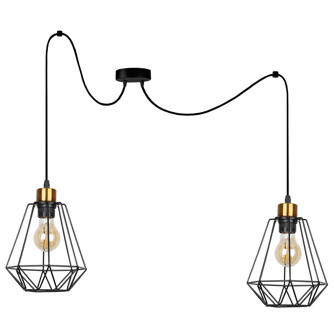 Primo p lampa wisząca czarny+złoty 2x60w e27 klosz czarny