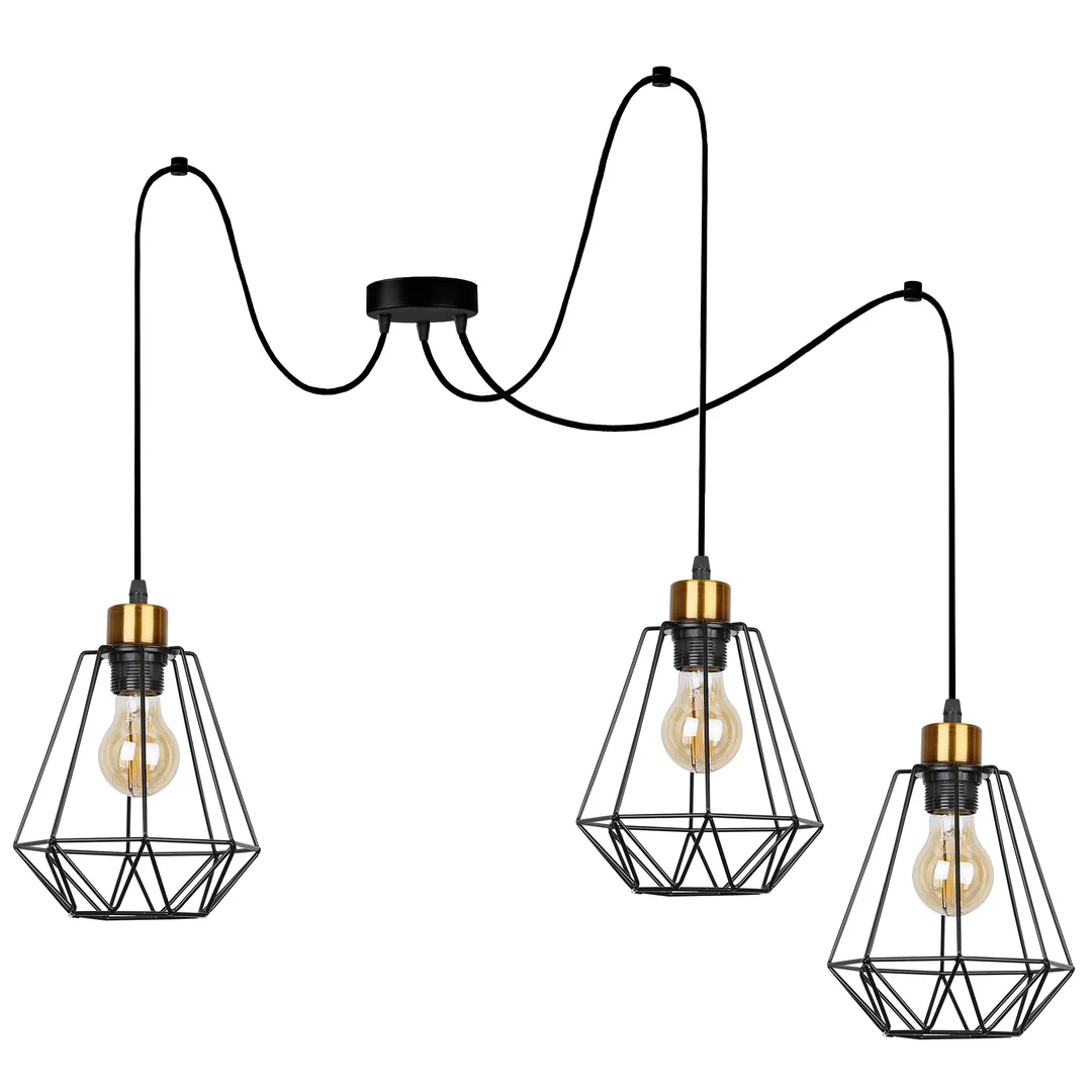 Primo p lampa wisząca czarny+złoty 3x60w e27 klosz czarny