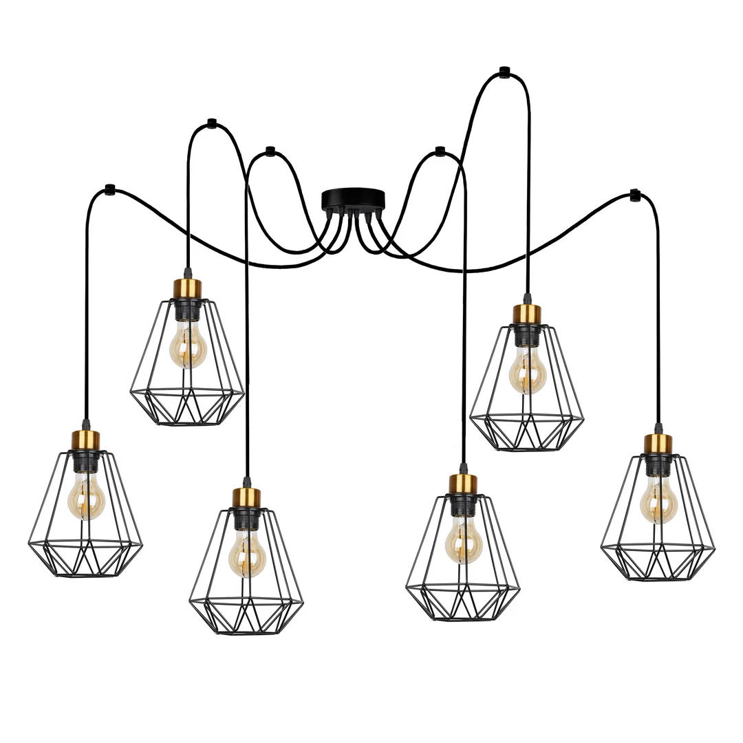 Primo p lampa wisząca czarny+złoty 6x60w e27 klosz czarny