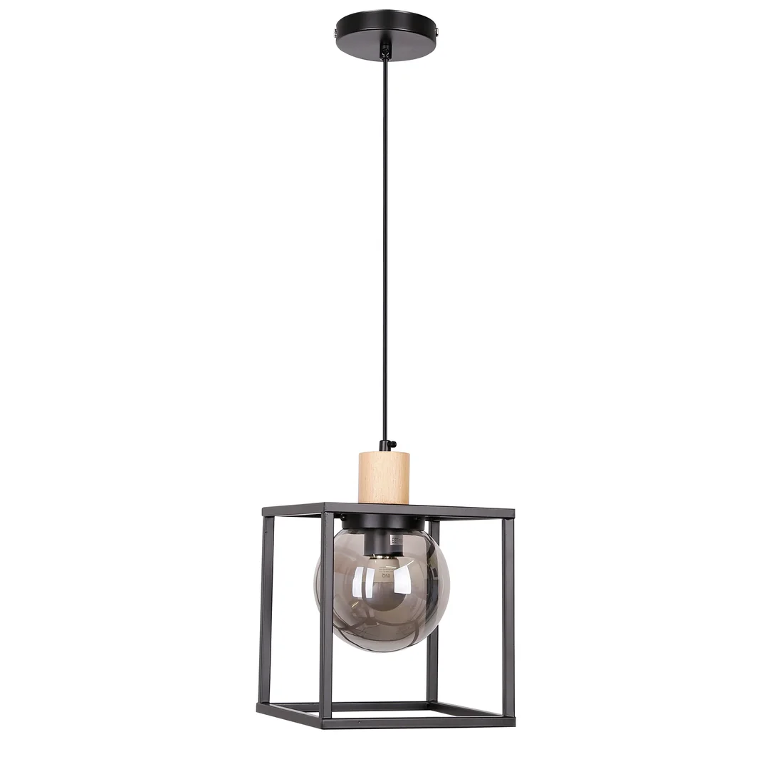 Retro 2 lampa wisząca czarny 1x40w e27 klosz dymiony