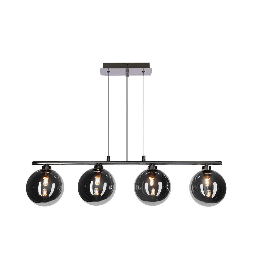 SOMUL lampa wisząca 4x20W G9 chrom klosze szklane 12 cm grafitowe nowoczesna elegancka oprawa oświetleniowa salon jadalnia kuchnia glamour