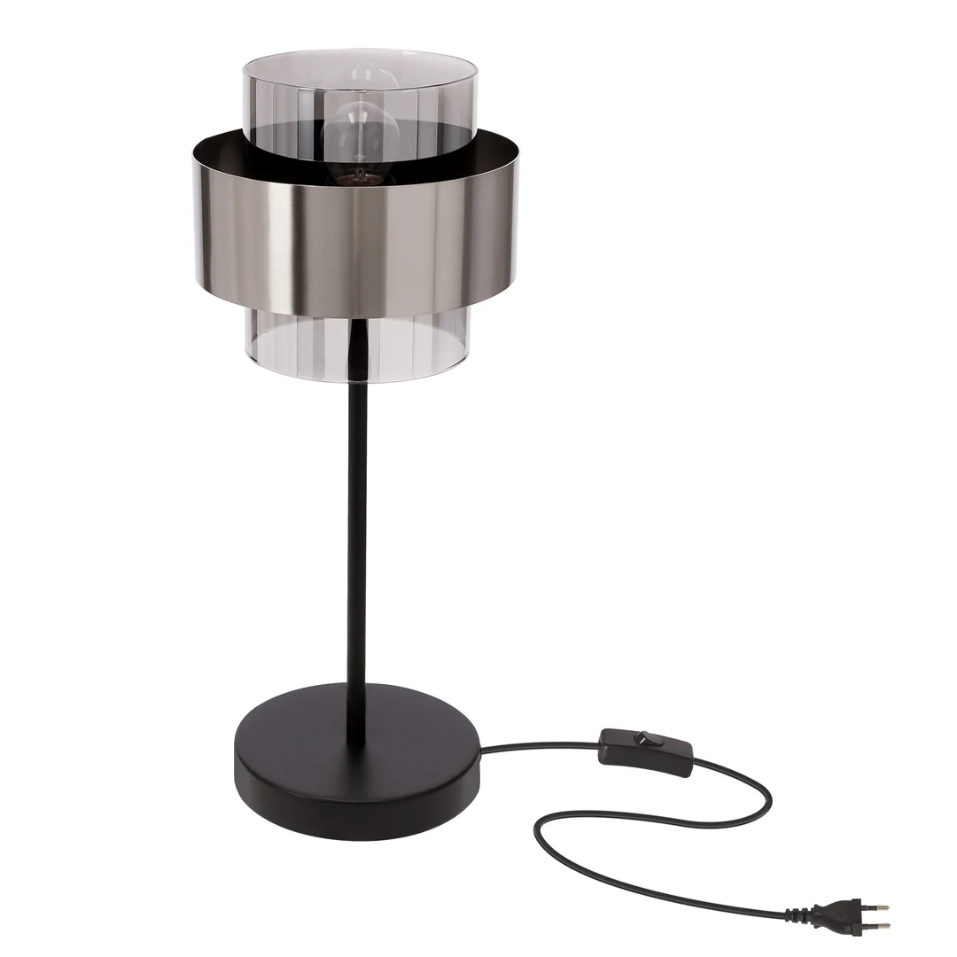 Spiega lampa stołowa czarny+satyna nikiel 1x60W E27 klosz dymiony