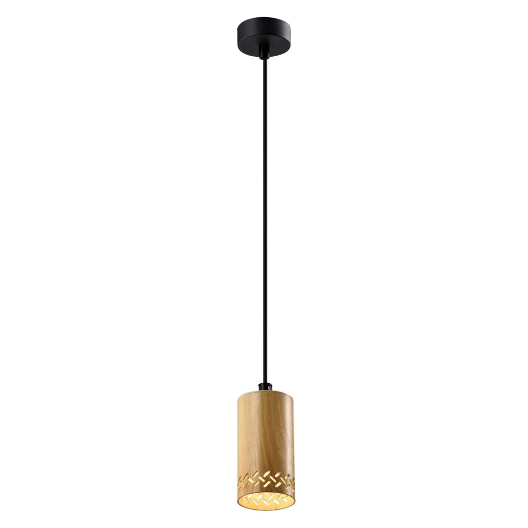 Tubo lampa wisząca czarny 1x25w gu10 klosz 10cm drewniany