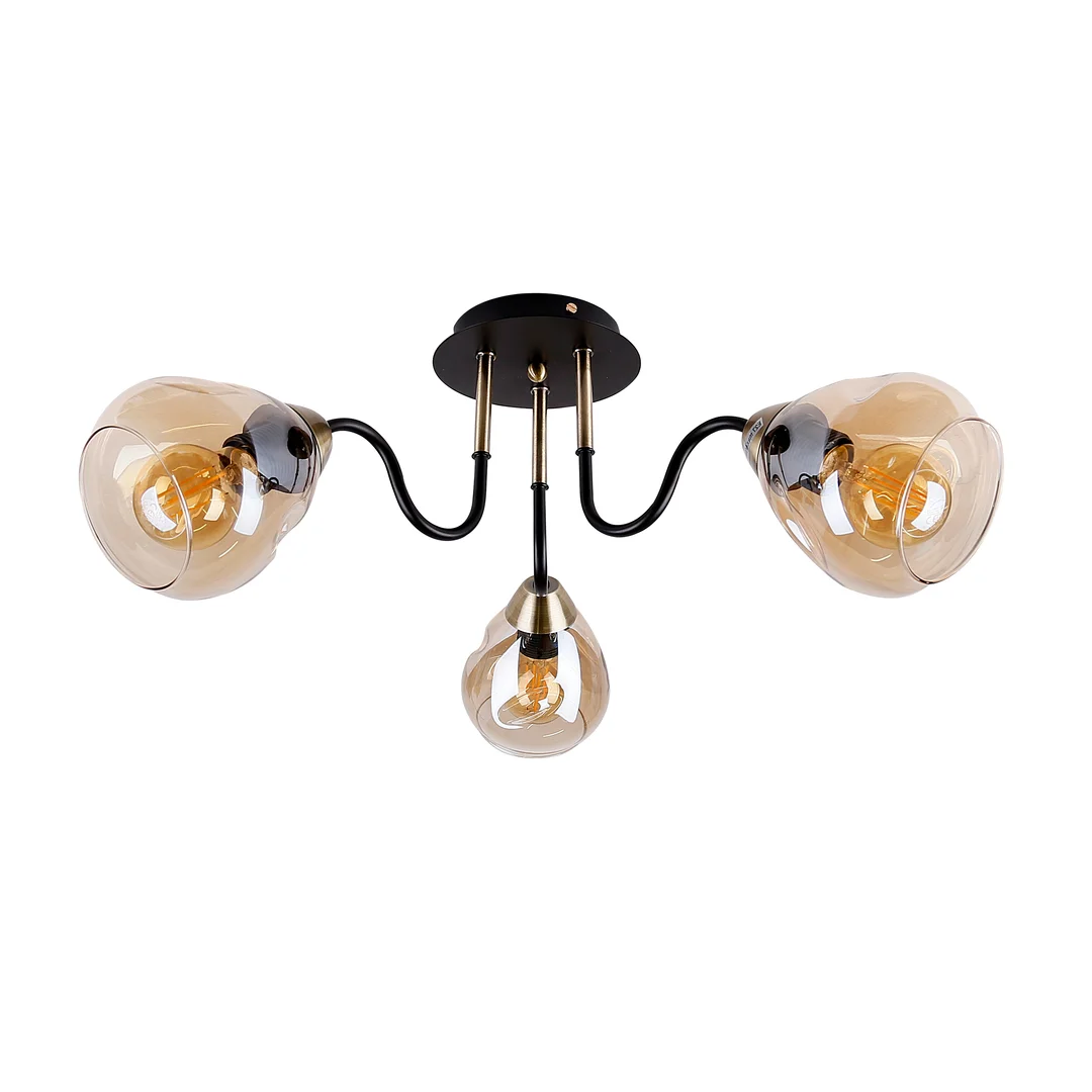 Unica lampa sufitowa czarny+złoty 3x40w e27 klosz dymiony