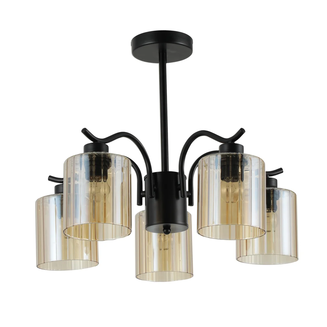 Visto lampa wisząca czarny 5x40W E27 klosz bursztynowy