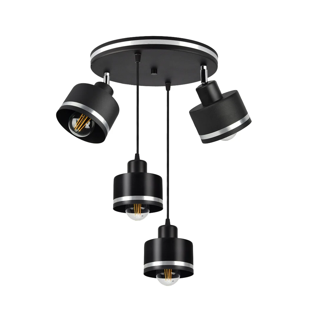 Wama lampa wisząca czarny talerz 4x40w e27 klosz czarny+srebrny