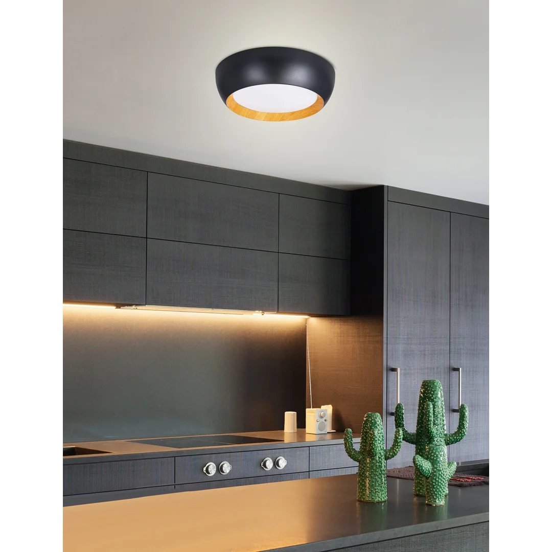 ABRUZZO LAMPA SUFITOWA PLAFON CZARNO DREWNIANY 24W LED 40X32 CM KLOSZ BIAŁY — zdjęcie 2
