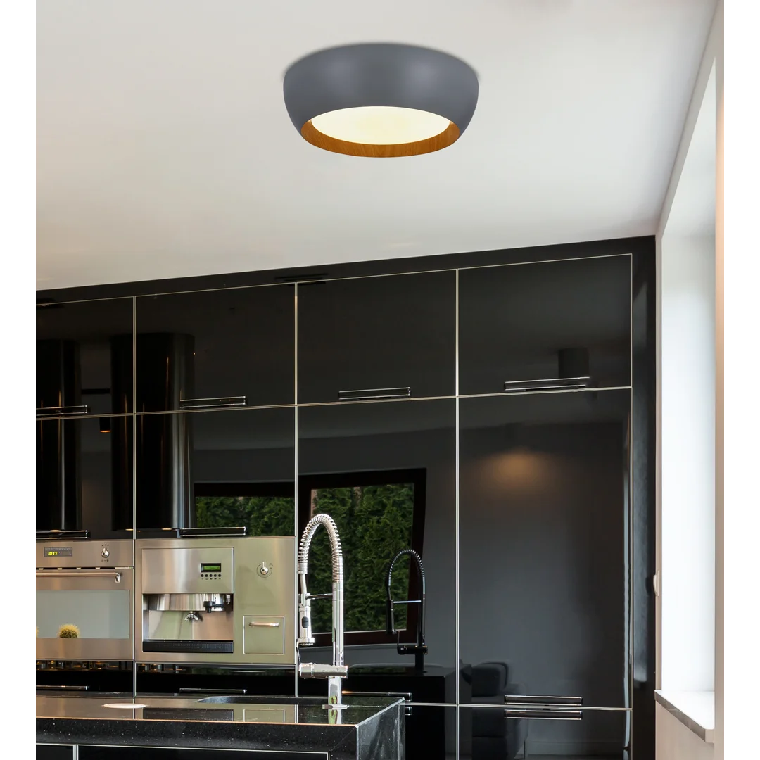 ABRUZZO LAMPA SUFITOWA PLAFON SZARO DREWNIANY 24W LED 40X32 CM KLOSZ BIAŁY — zdjęcie 2