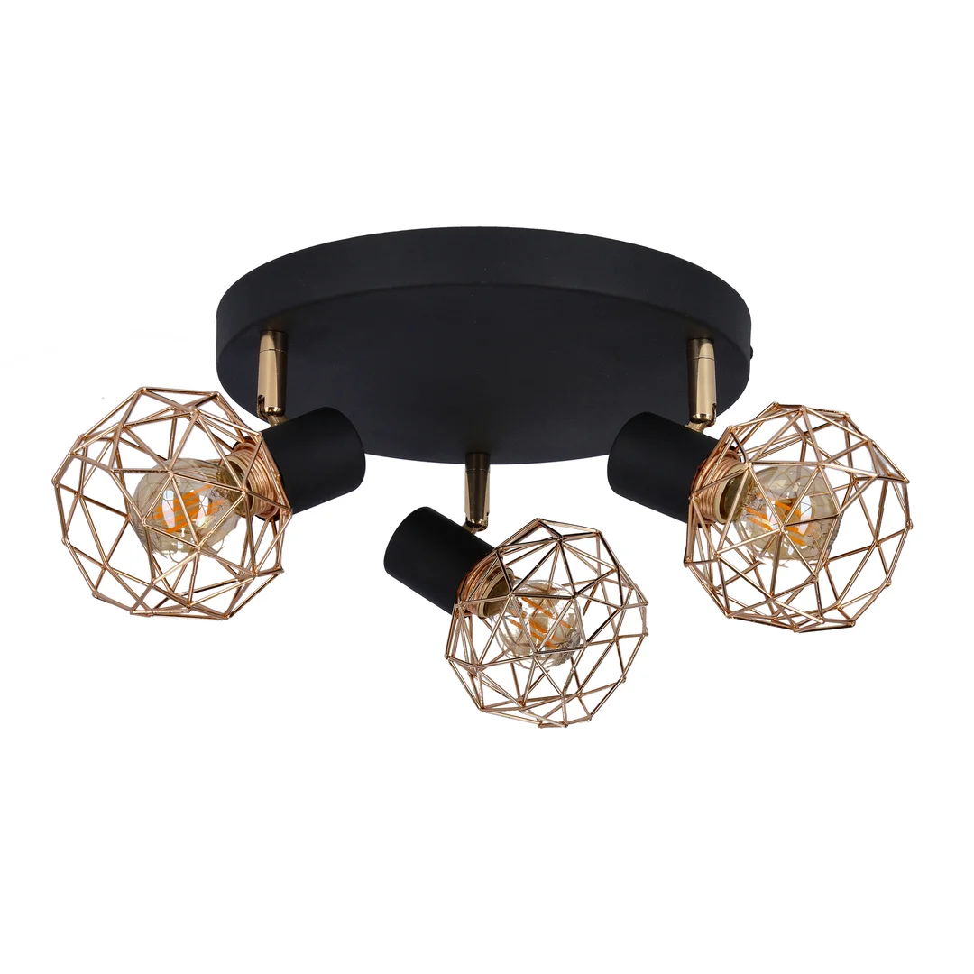 ACROBAT LAMPA SUFITOWA PLAFON 3X40W E14 CZARNY KLOSZ ZŁOTY — zdjęcie 3