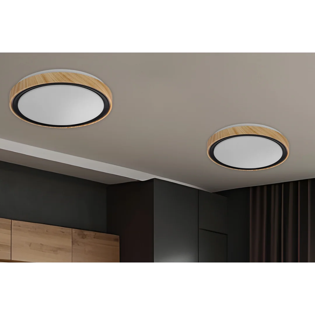 Aflo lampa sufitowa plafon drewn+czarny 24W LED 3000/4000/6000K 38cm klosz biały — zdjęcie 4