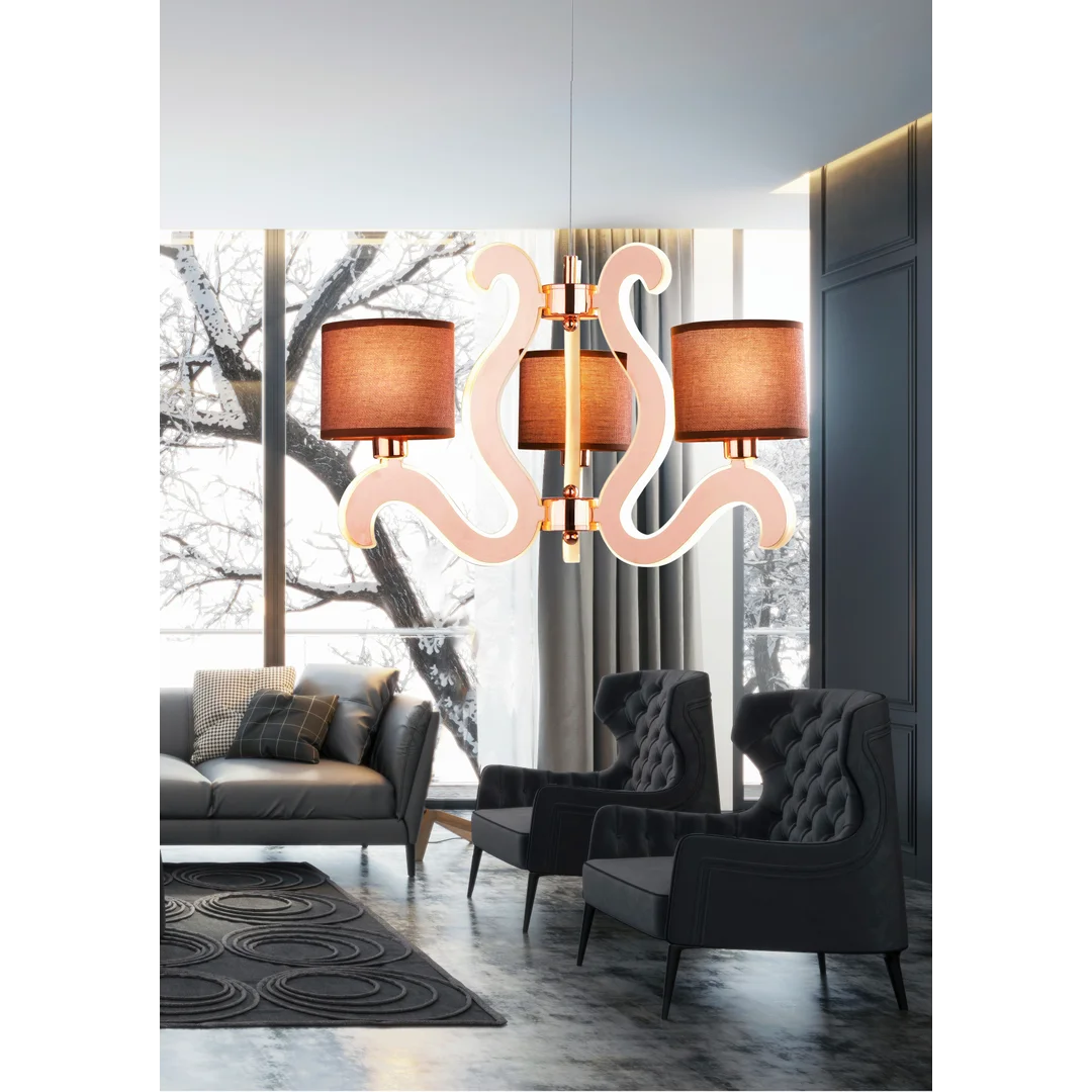 AMBROSIA 3 LAMPA WISZĄCA 3X40W E14 + 18,4W LED MIEDZIANY — zdjęcie 2