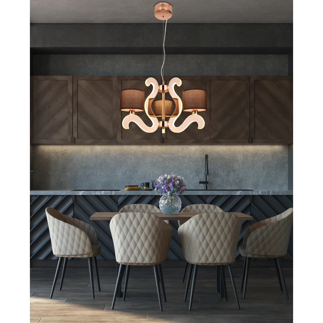 AMBROSIA 3 LAMPA WISZĄCA 3X40W E14 + 18,4W LED MIEDZIANY — zdjęcie 5