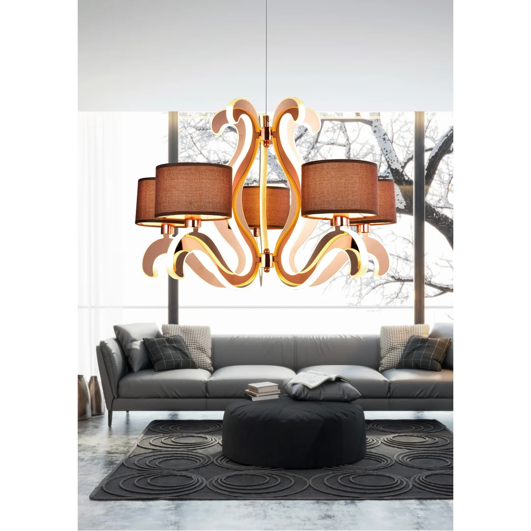 AMBROSIA 3 LAMPA WISZĄCA 5X40W E14 + 43,4W LED MIEDZIANY — zdjęcie 3