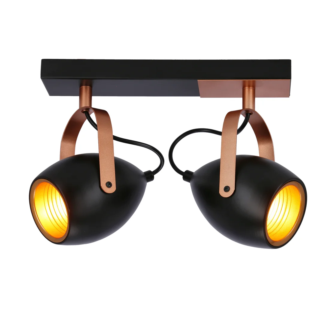 Anica lampa sufitowa listwa czarny 2x40w e14 odbłyśnik złoty — zdjęcie 6