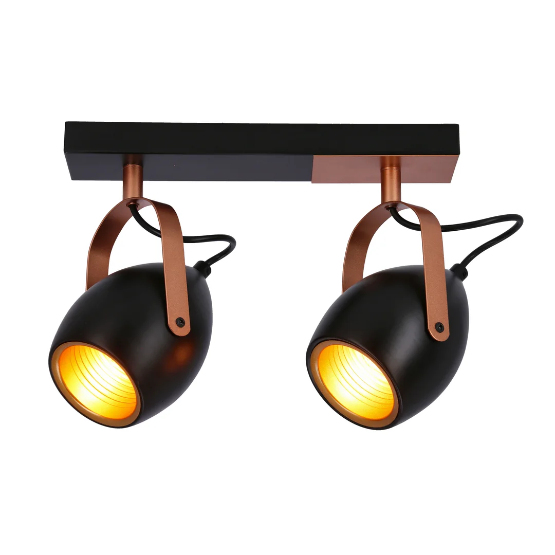 Anica lampa sufitowa listwa czarny 2x40w e14 odbłyśnik złoty — zdjęcie 7