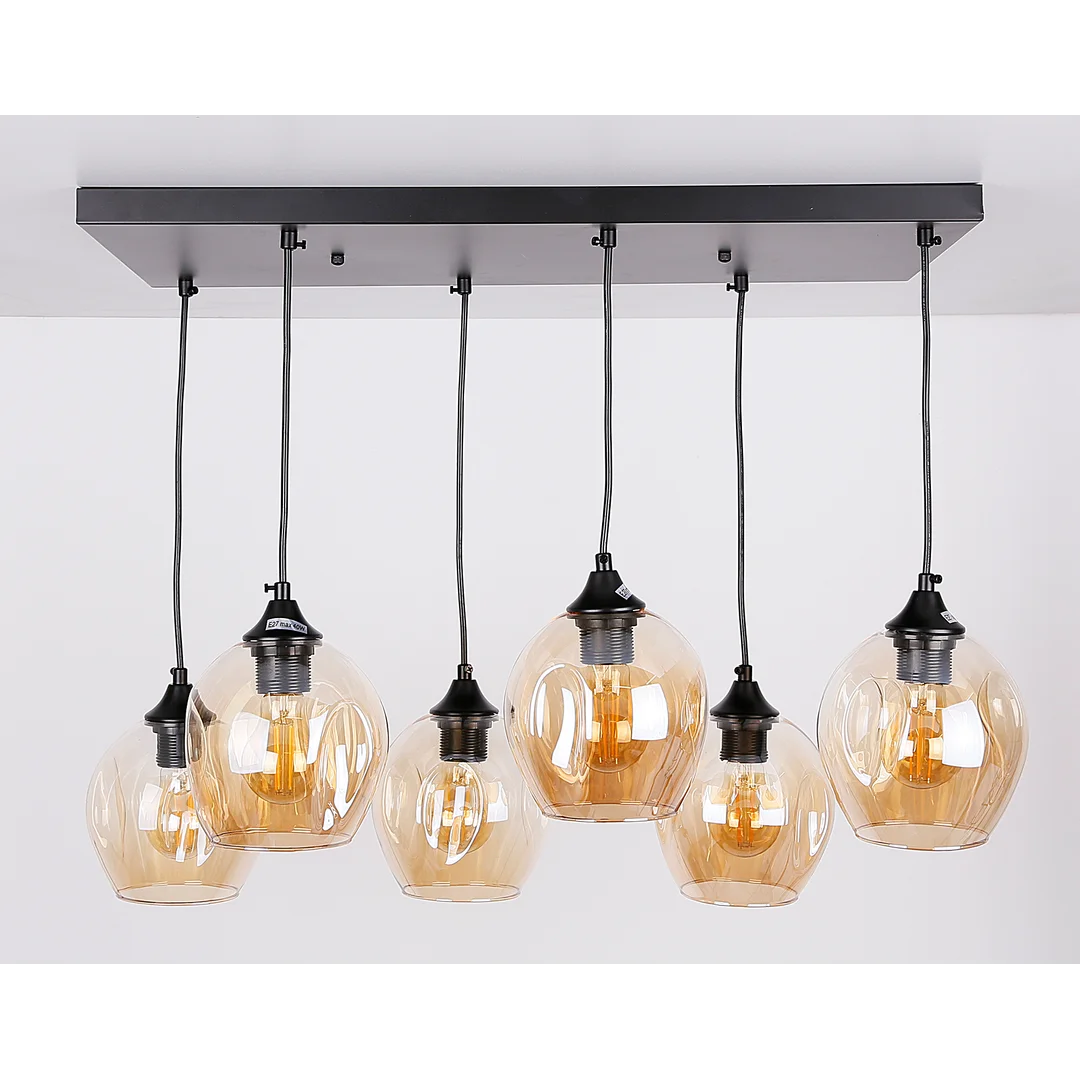 Aspa lampa wisząca czarny 6x40w e27 klosz brązowy — zdjęcie 2