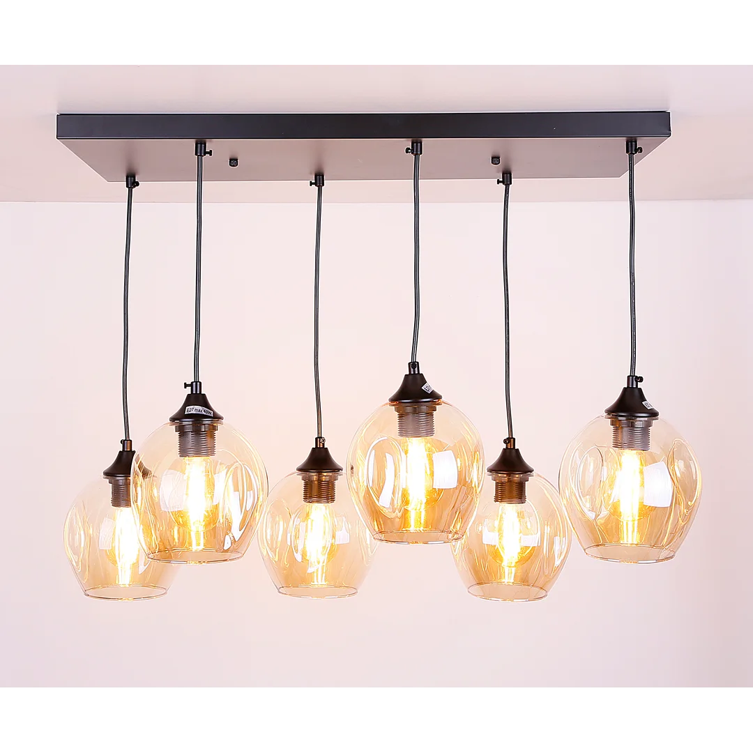 Aspa lampa wisząca czarny 6x40w e27 klosz brązowy — zdjęcie 3