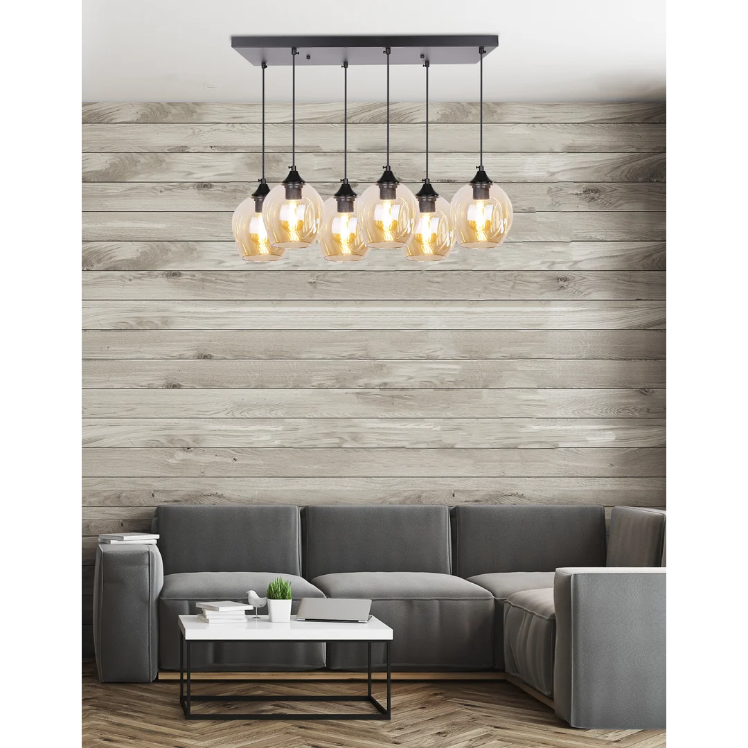 Aspa lampa wisząca czarny 6x40w e27 klosz brązowy — zdjęcie 7