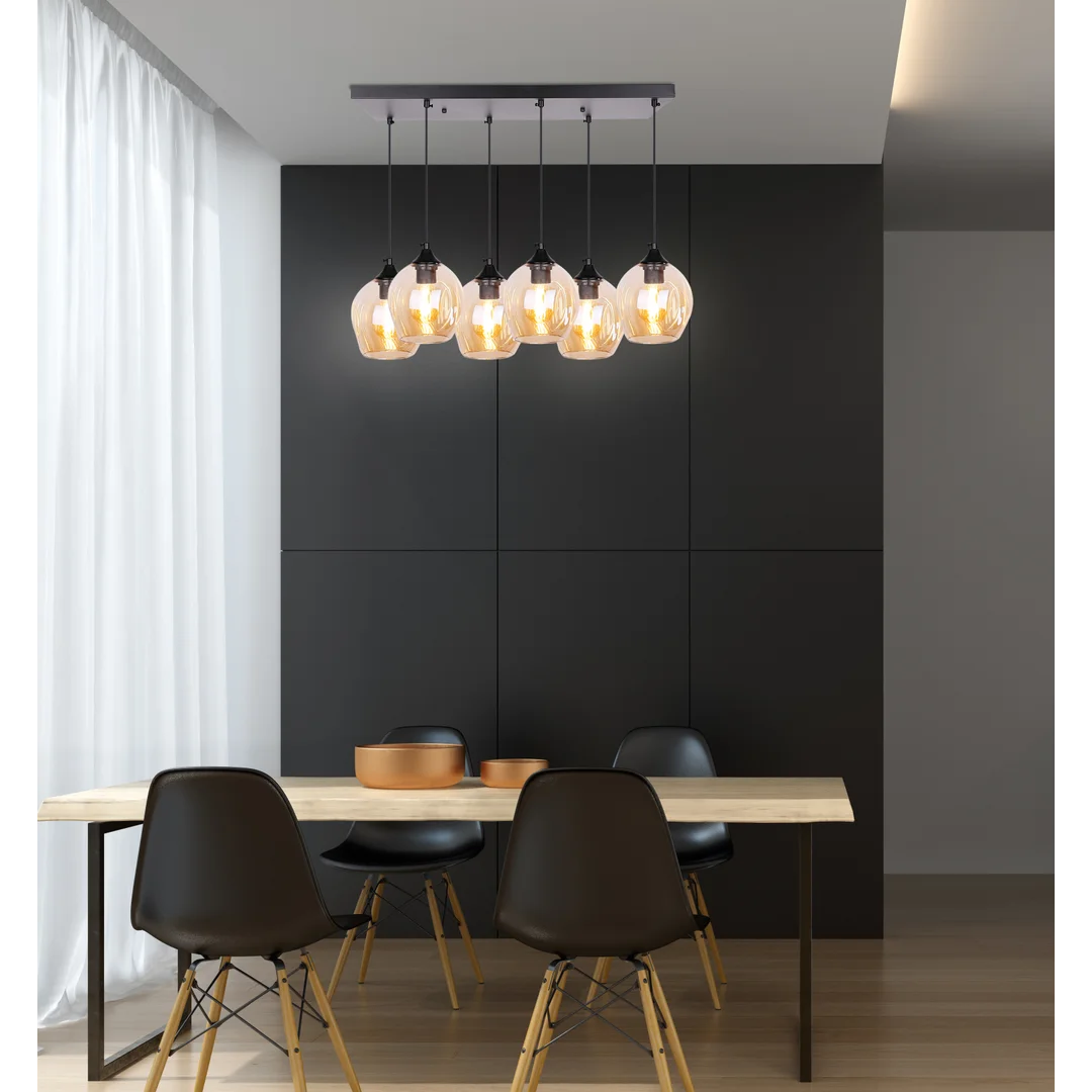 Aspa lampa wisząca czarny 6x40w e27 klosz brązowy — zdjęcie 8