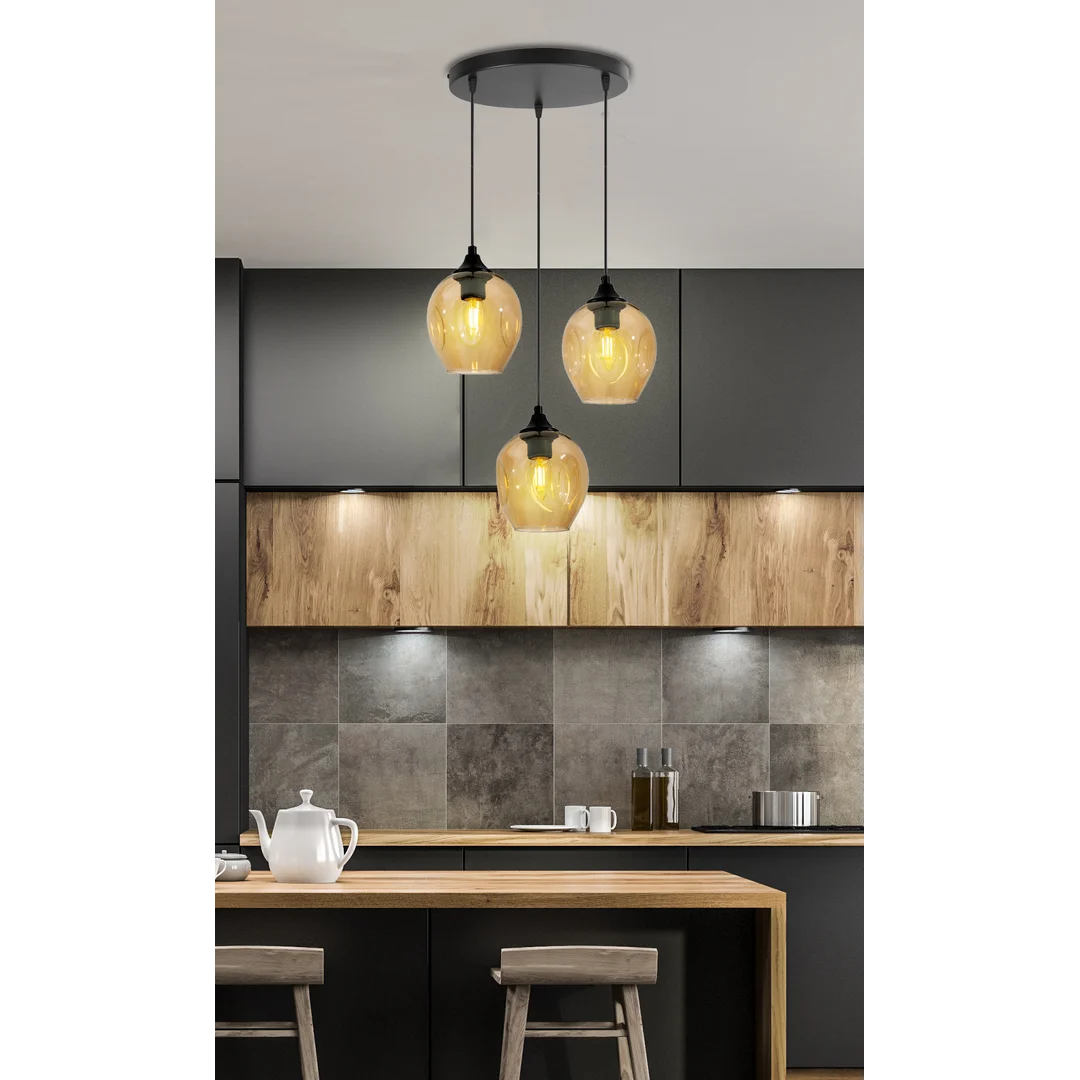 Aspa lampa wisząca czarny talerz 3x40w e27 klosz brązowy — zdjęcie 2