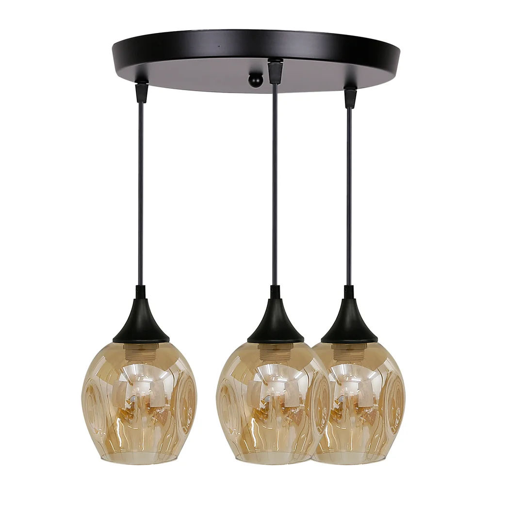 Aspa lampa wisząca czarny talerz 3x40w e27 klosz brązowy — zdjęcie 3