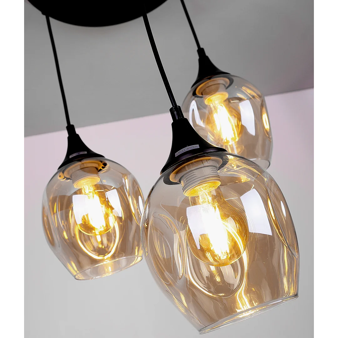 Aspa lampa wisząca czarny talerz 3x40w e27 klosz brązowy — zdjęcie 4