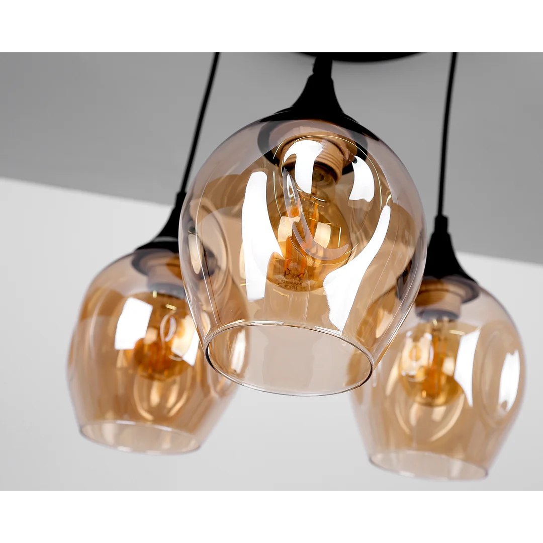 Aspa lampa wisząca czarny talerz 3x40w e27 klosz brązowy — zdjęcie 5