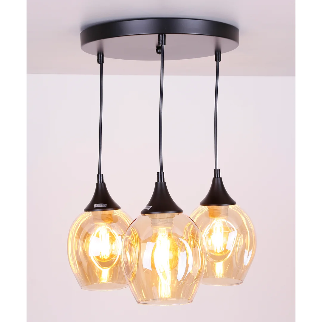 Aspa lampa wisząca czarny talerz 3x40w e27 klosz brązowy — zdjęcie 6