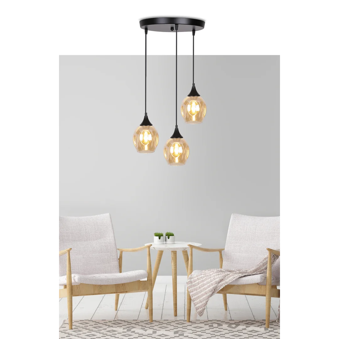 Aspa lampa wisząca czarny talerz 3x40w e27 klosz brązowy — zdjęcie 9
