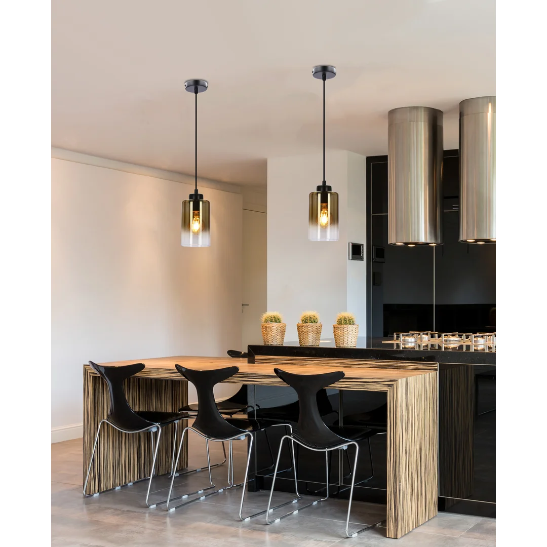Aspra lampa wisząca czarny 1x60w e27 klosz bursztynowy — zdjęcie 2