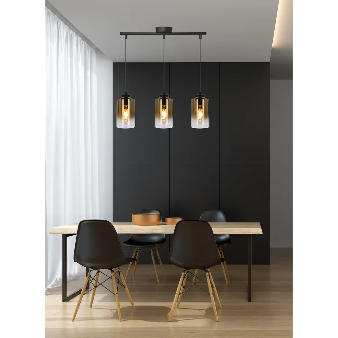 Aspra lampa wisząca czarny 3x60w e27 klosz bursztynowy — zdjęcie 2
