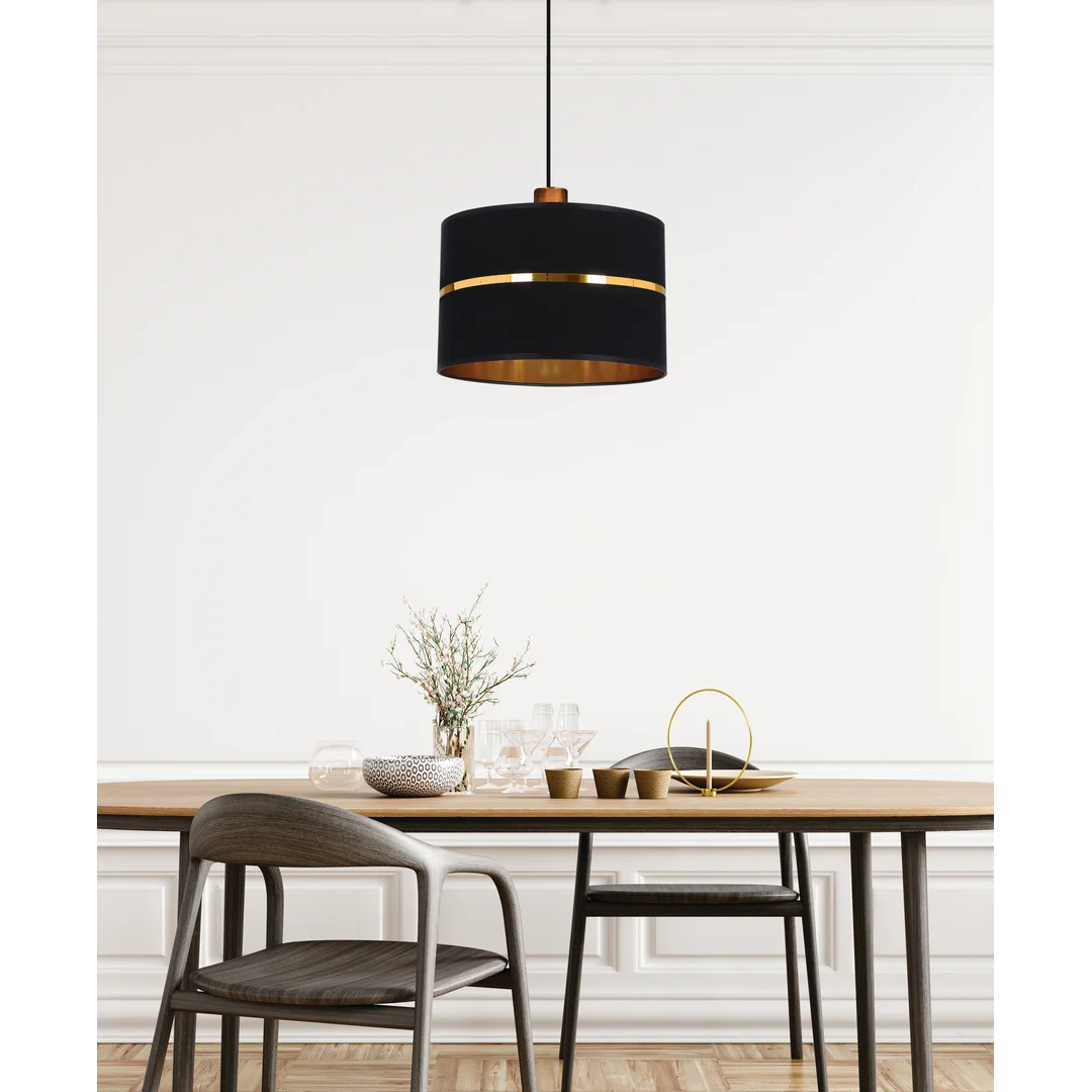 Assam lampa wisząca czarny+złoty 1x60w e27 abażur czarny+złoty pasek — zdjęcie 2