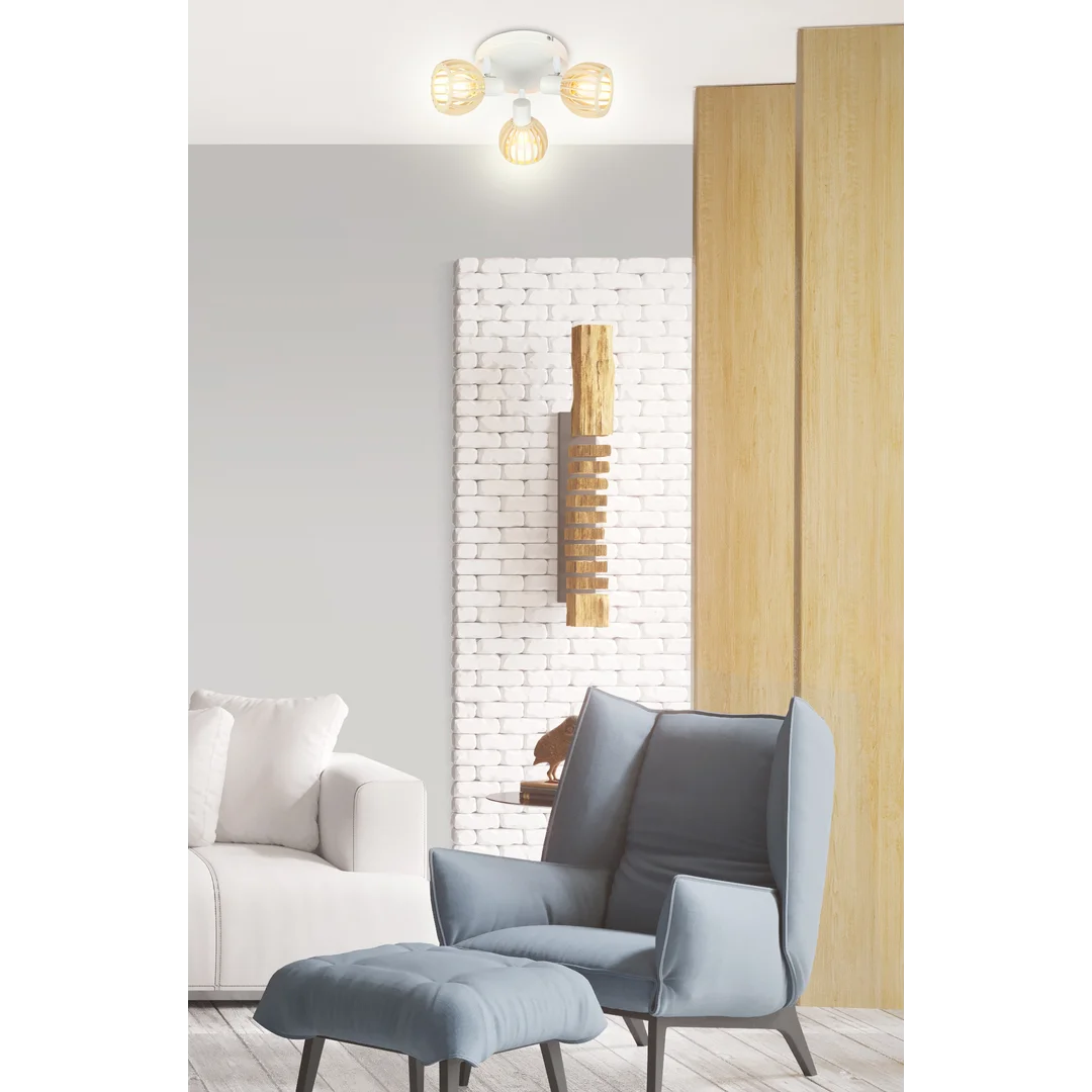 ATARRI LAMPA SUFITOWA PLAFON 3X25W E14 BIAŁY+DREWNO — zdjęcie 2
