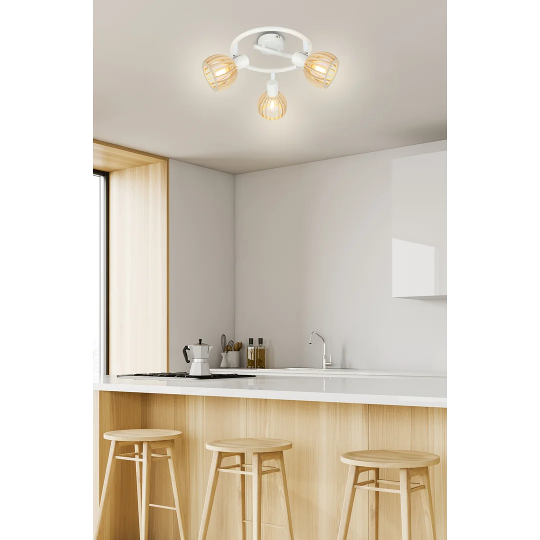 ATARRI LAMPA SUFITOWA SPIRALA 3X25W E14 BIAŁY+DREWNO — zdjęcie 2