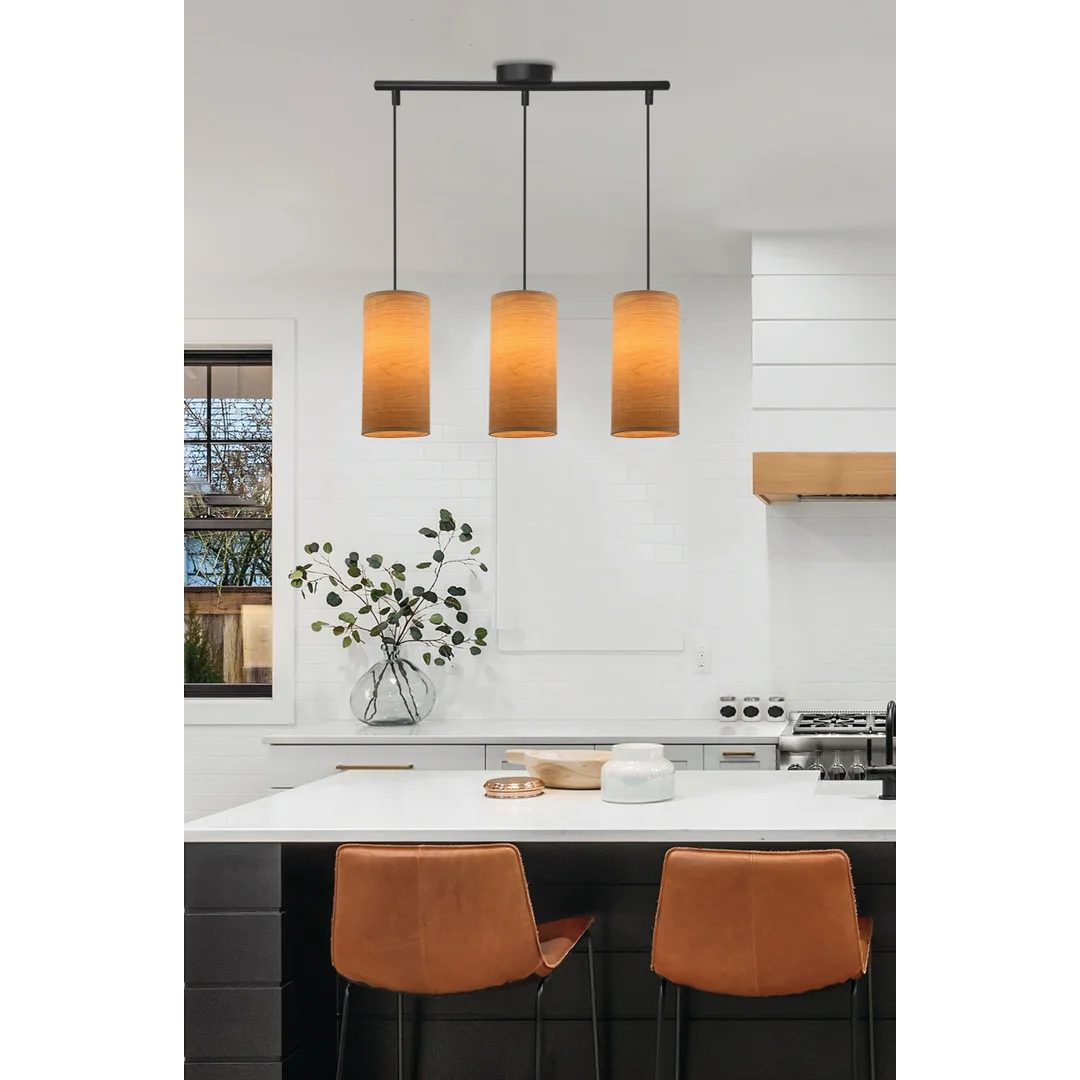 Ballo lampa wisząca czarny 3x60 e27 abażur orzechowy — zdjęcie 2