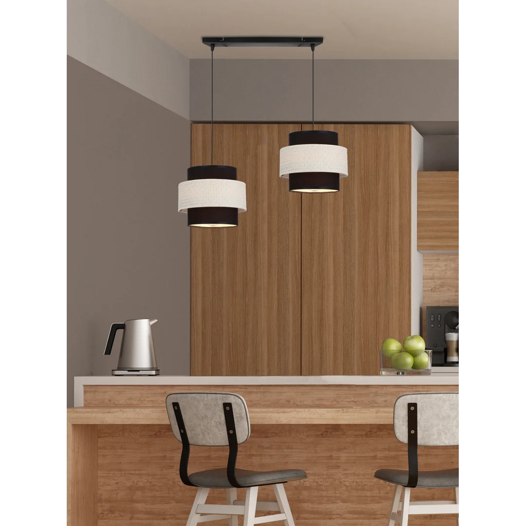 Benta lampa wisząca czarny 2x40w e27 abażur czarny+kremowy — zdjęcie 2